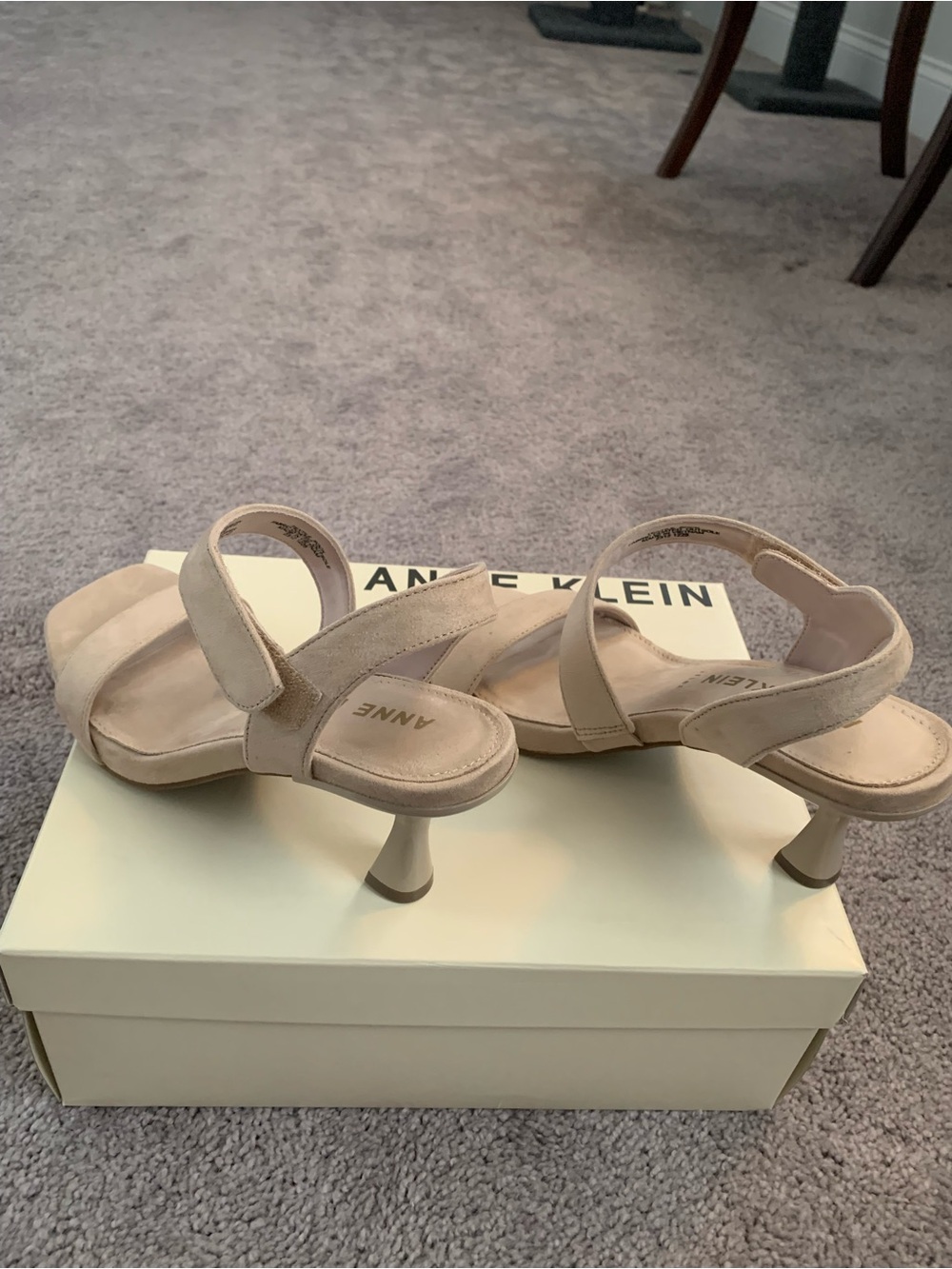 Anne Klein Nude Suede Strappy Kitten Heels